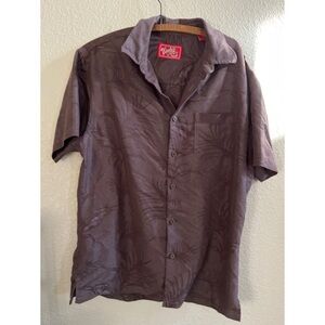 Woodys Retro Lounge  Brown Tropical Button Down Men’s Size Large